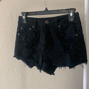 Cute American Eagle Outfitters Hi-Rise Festival stretch black distressed shorts
